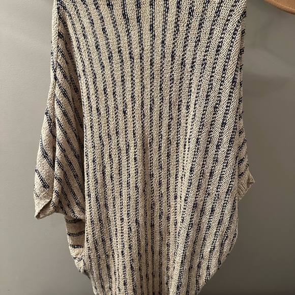 Striped Beige and Navy Women's Sweater - Picture 2 of 4